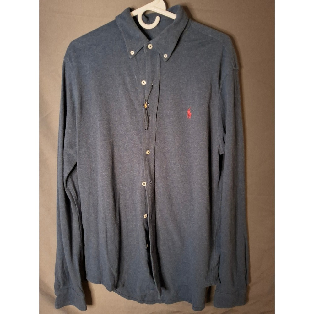 Polo Ralph Lauren Featherweight Mesh Button Down Shirt Navy Blue Mens Large L